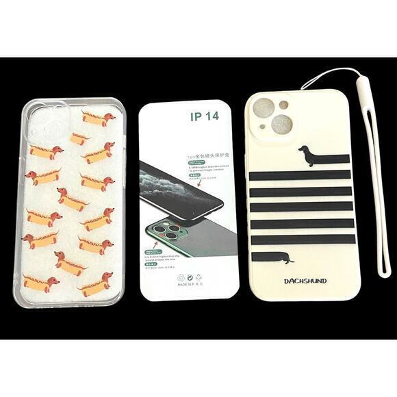 Lot Of 2‎ Dachshund Pattern Protection Clear & Cream Cases For iPhone 14 - Picture 1 of 7
